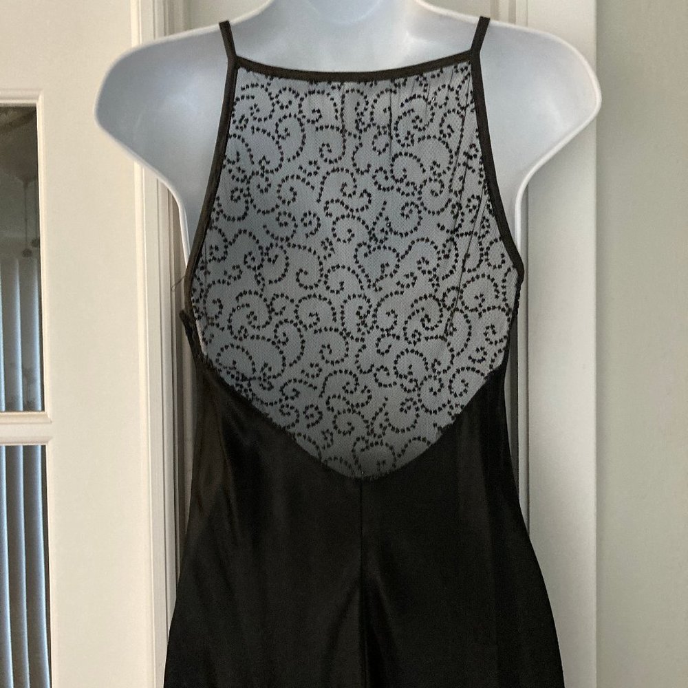Roberta Vintage Black Satin Look Straight Long Evening Slip Gown  5/6